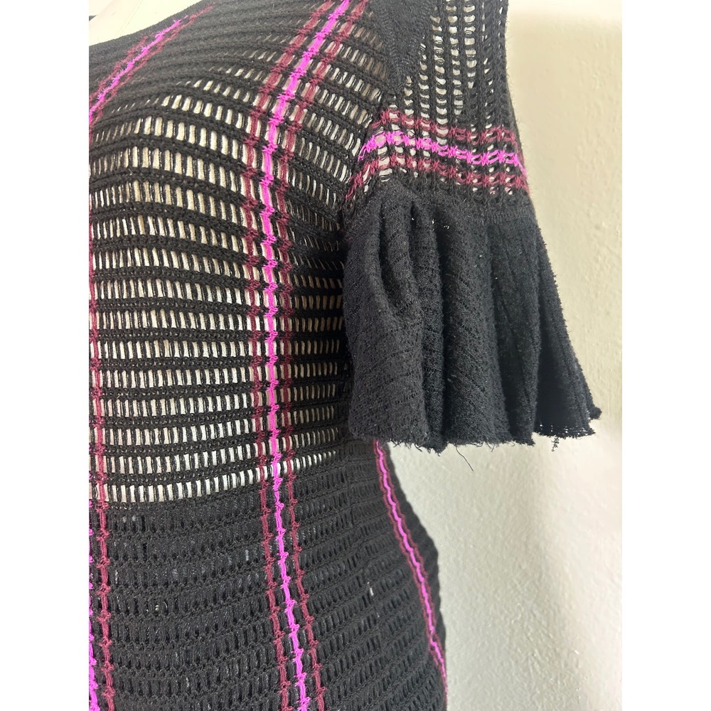 Free People Black Plaid Mesh Bell Sleeve Knit Top Size Small - Picture 4 of 7